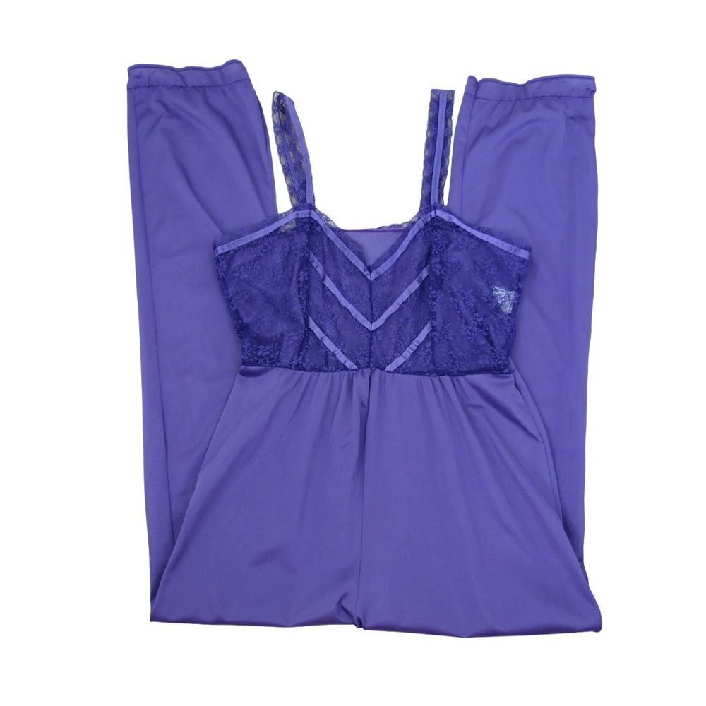 Vintage 1980s UNDERCOVER WEAR Women's Purple Nylon Jumpsuit Pajamas L